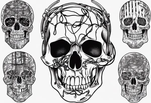 Skull covered in wires tattoo idea