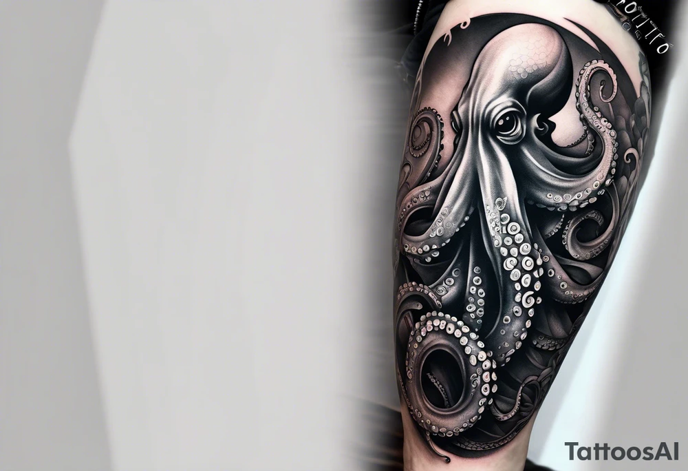 Octopus around lower leg tattoo idea