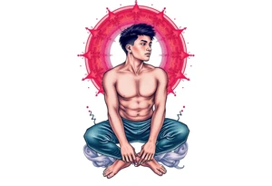 Handsome Asian young guy is standing on his knees and looking down tattoo idea