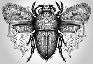 Scarabée avec des hiéroglyphes en arrière-plan tattoo idea