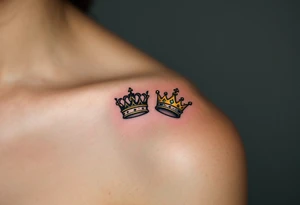 Minimalist black king and queen crowns with gold and silver accents on the outer hands celebrate your royal bond. tattoo idea