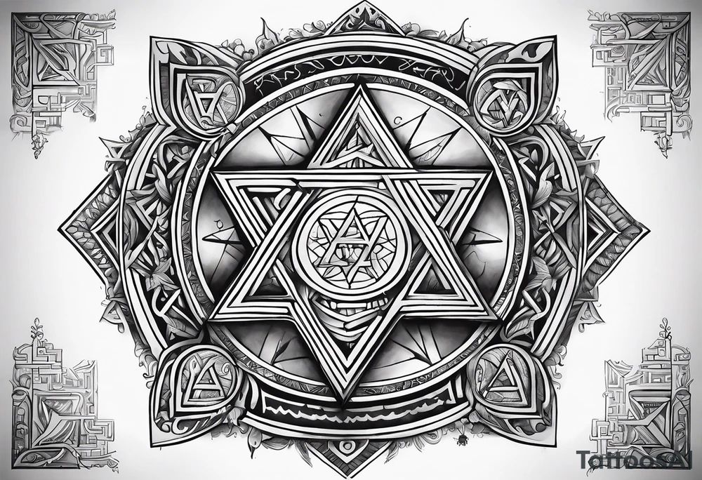 tetragrammaton representation of chosen one and a secret message written in Hebrew from God tattoo idea