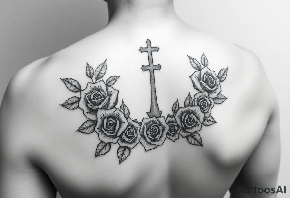 Roses around Christian crown tattoo idea