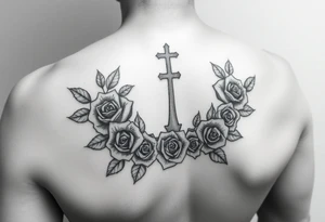 Roses around Christian crown tattoo idea