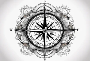 Travel themed for thigh, compass rose overlaid with a map tattoo idea