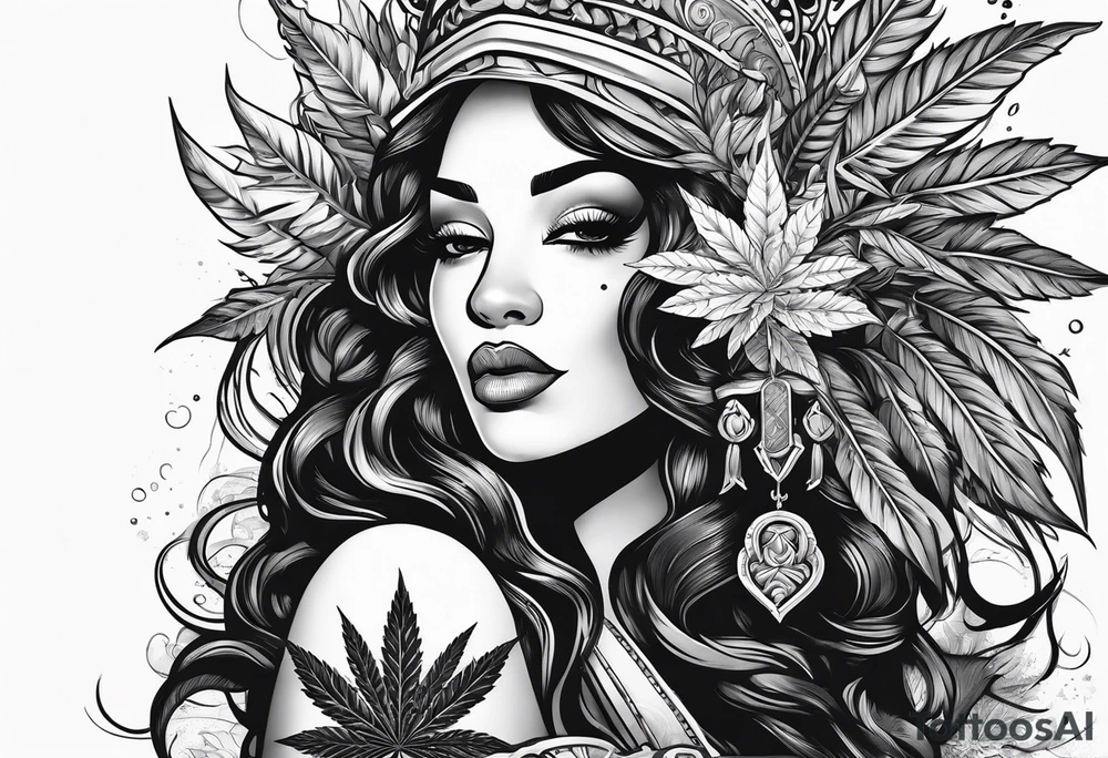 Black Goddess of marijuana tattoo idea