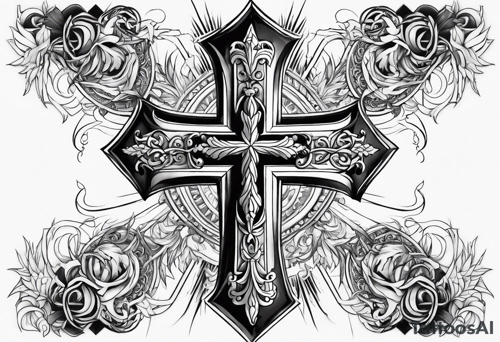 Cross tattoo with lightning tattoo idea