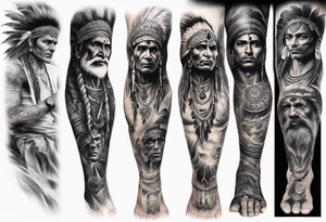 indian theme man face realistic leg sleeve tattoo idea