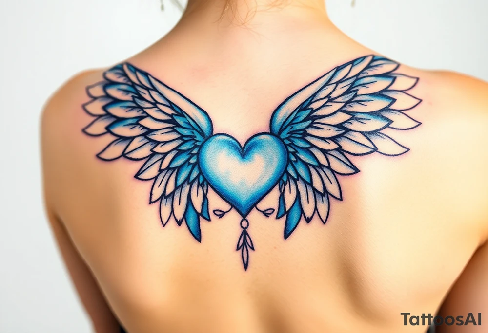 Angel wings, blue, heart, love tattoo idea