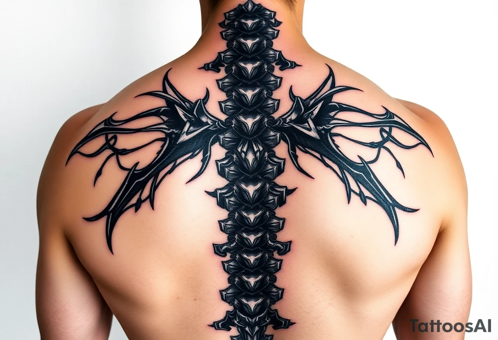 Spinal futuristic, full length, shoulders to lower back tattoo idea