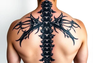 Spinal futuristic, full length, shoulders to lower back tattoo idea