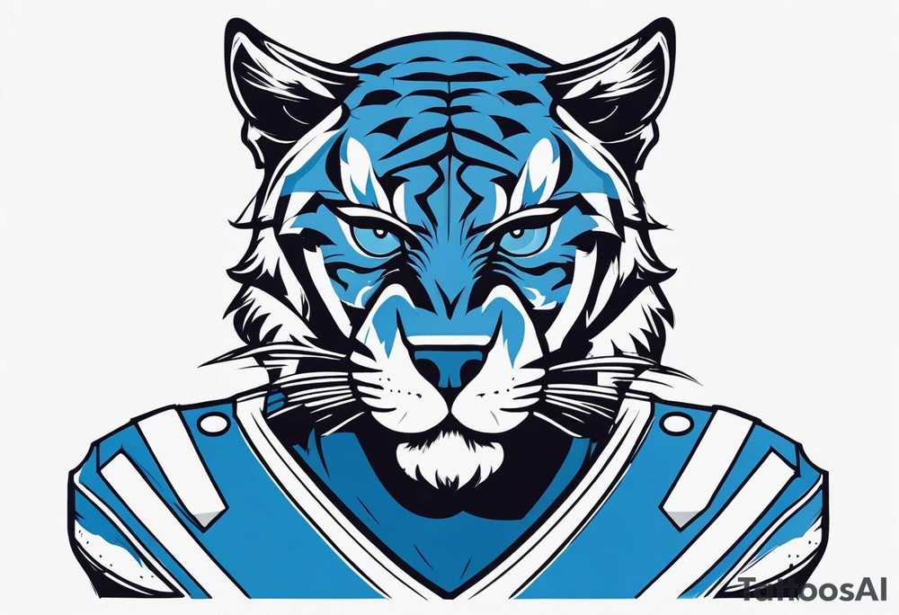 blue wildcat in football attire  morphing into jfootball game night half of the face is a black male school student tattoo idea