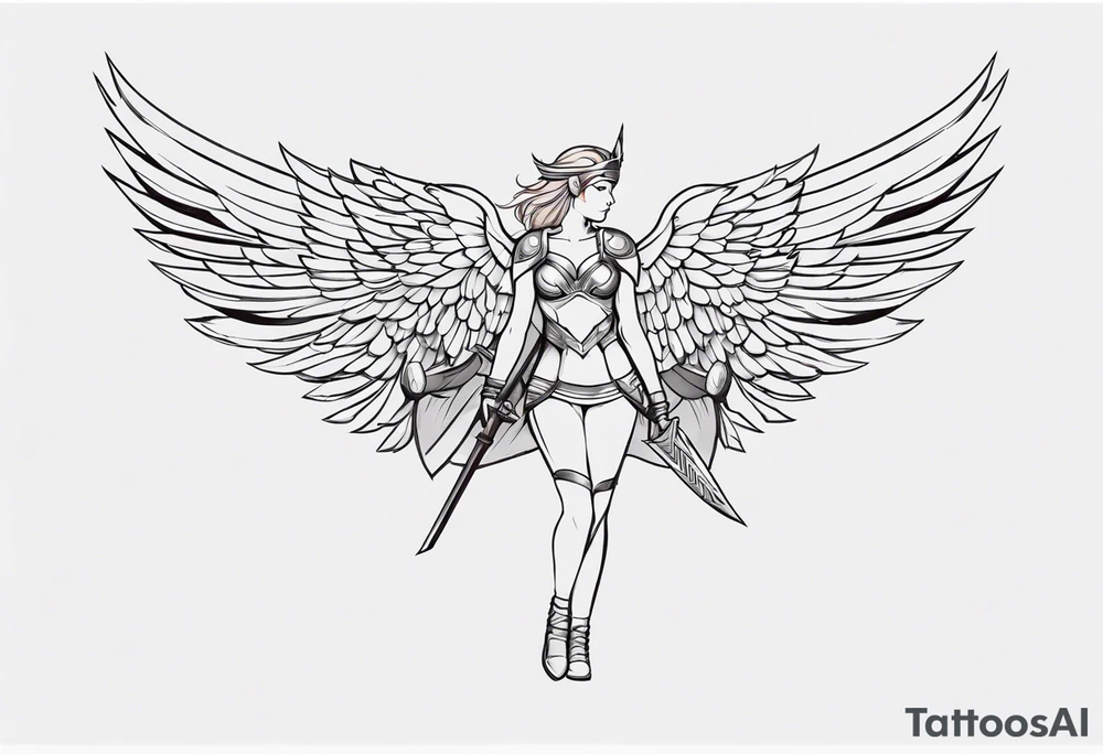 The full body of a Valkyrie with wings tattoo idea