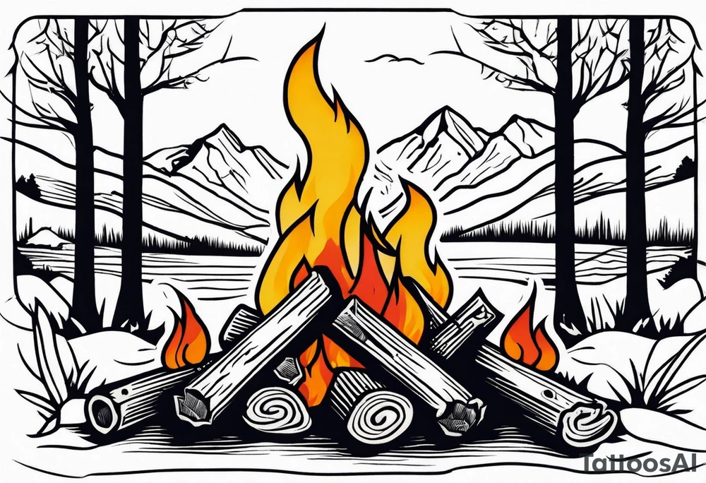 Campfire in Pennsylvania mountains during the fall season tattoo idea