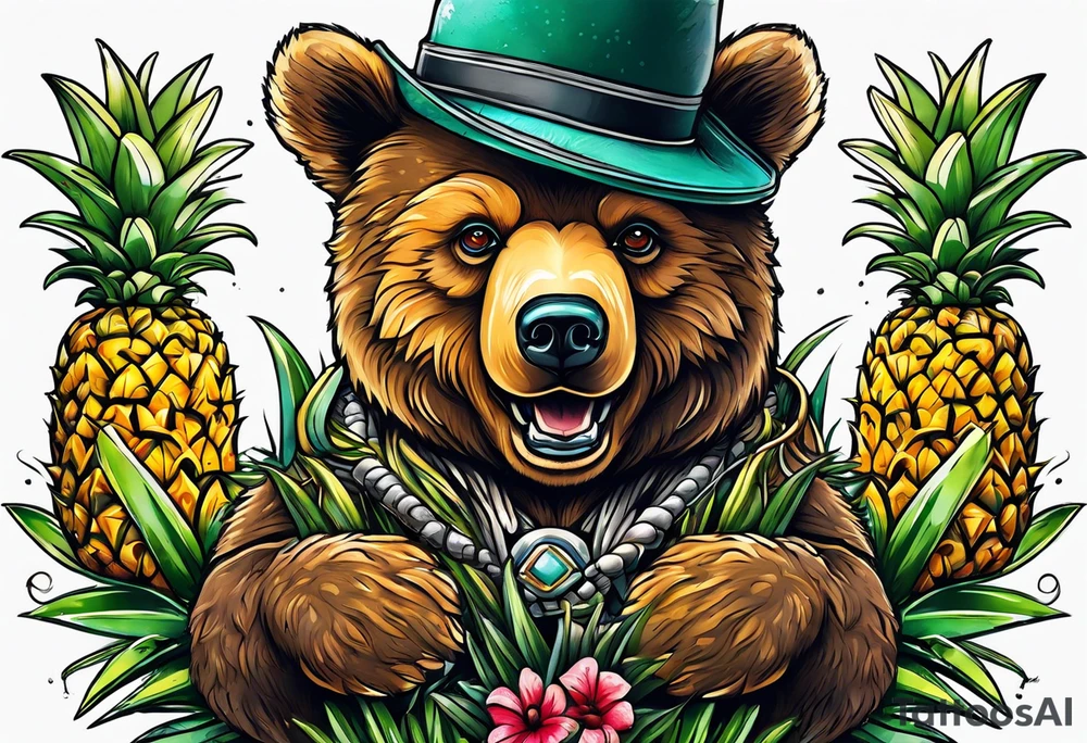 Bear hugging pineapple tattoo idea