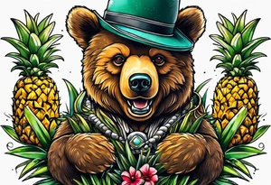 Bear hugging pineapple tattoo idea