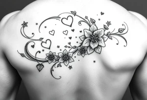 I want swirling lines like wind with hearts and stars an flowers with makeup floating tattoo idea