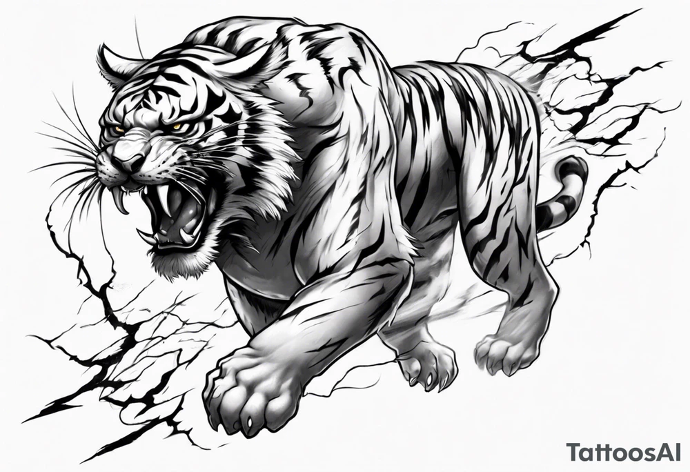 mythical ferocious tiger with lightning around it. The tattoo is for a forearm sleeve tattoo idea