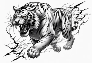 mythical ferocious tiger with lightning around it. The tattoo is for a forearm sleeve tattoo idea