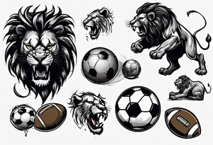black lion eating a football tattoo idea