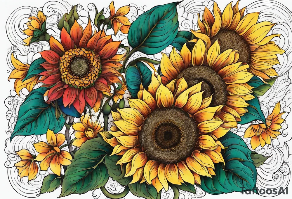 Sunflowers and lots of color tattoo idea