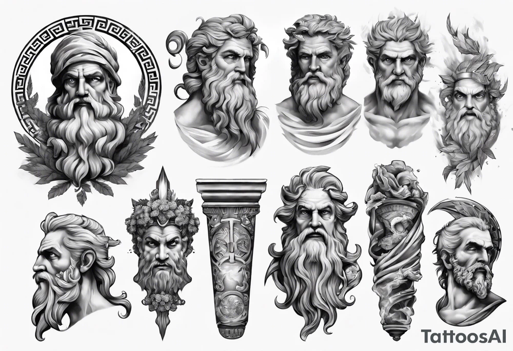 greek zeus sleeve tattoo idea