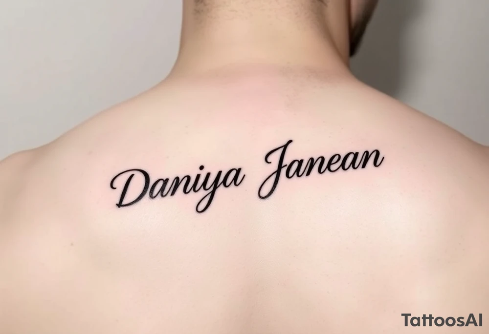 Arm tattoo with the name DANIYA JANEAN in cursive tattoo idea Arm tattoo with the name DANIYA JANEAN in cursive tattoo idea