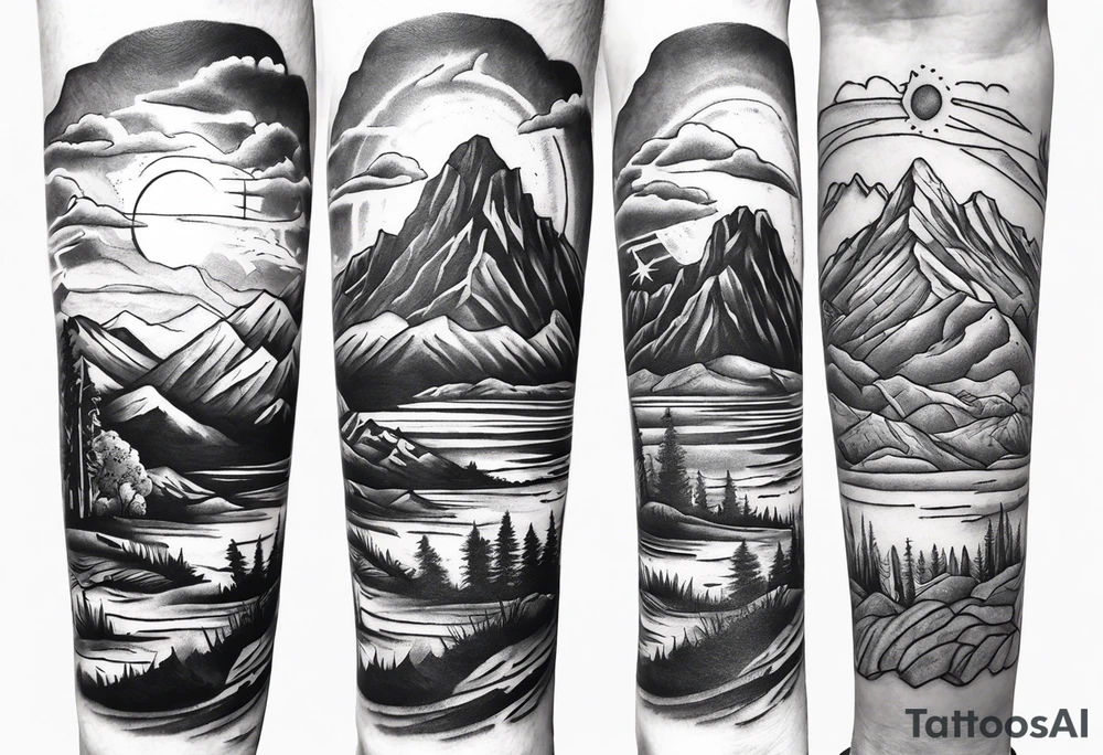 Forearm tattoo with southwest landscape and hikers tattoo idea