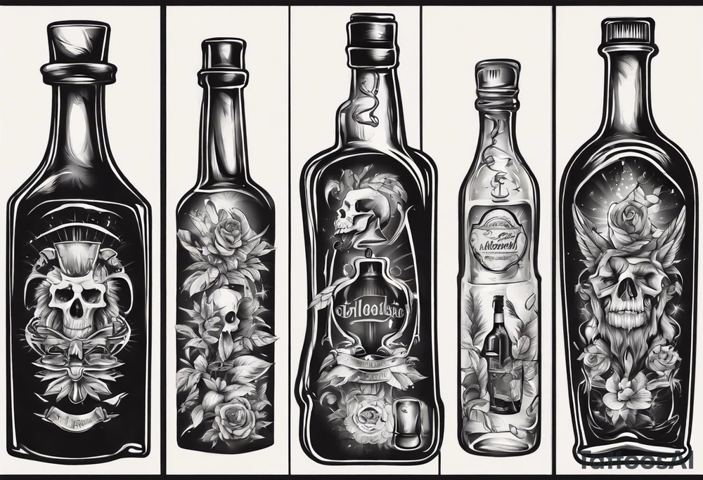 Old alcohol bottles tattoo idea