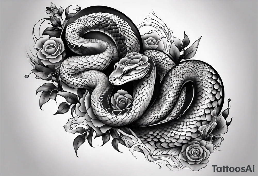 sleeve tattoo of a snake with Japanese designs tattoo idea
