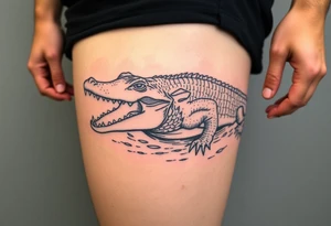 powerful crocodile swimming in water tattoo idea