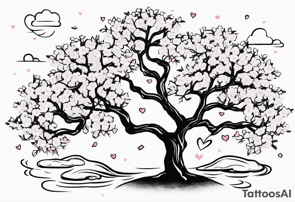 I love you in another language with cherry blossom trees coming im and out of it tattoo idea