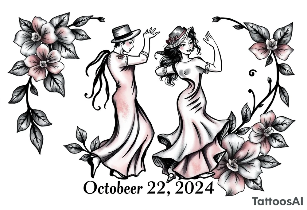 the date October 22, 2024. With the name ‘Lady’. salsa music and dancing elements. tattoo idea