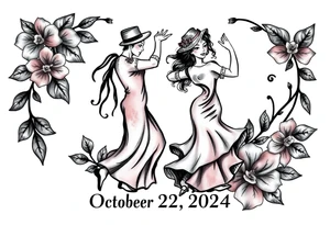 the date October 22, 2024. With the name ‘Lady’. salsa music and dancing elements. tattoo idea