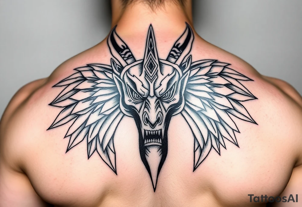 Angry muscle Egyptian Anubis god face tattoo idea