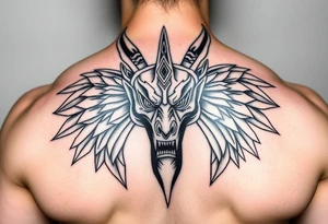 Angry muscle Egyptian Anubis god face tattoo idea