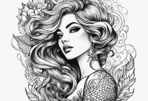 mermaid in line art american tattoo vintage style full body tattoo idea
