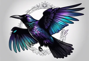 raven above a hummingbird with the raven facing right and the hummingbird facing left tattoo idea