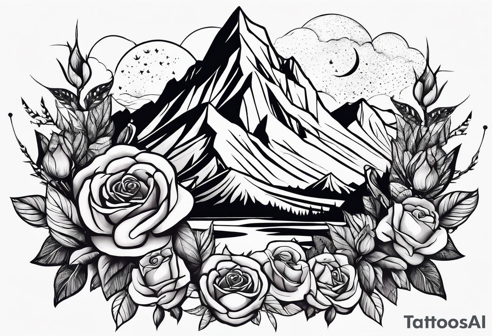 Mountain, rose and dessert tattoo idea
