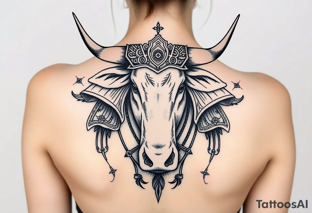 Ox dressed up as samurai warriors tattoo idea