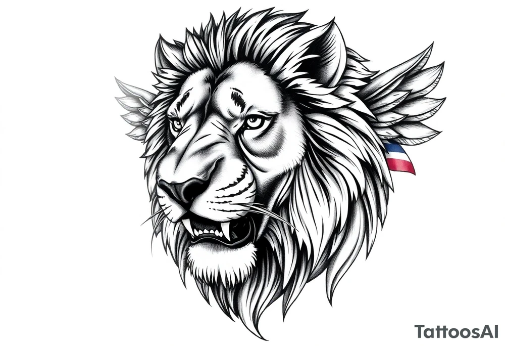 powerful majestic lion with Czech theme tattoo idea