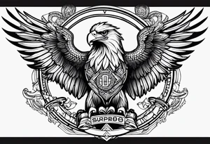 An eagle holding a banner  that reads flectere si nequeo supros acheronta movebo tattoo idea