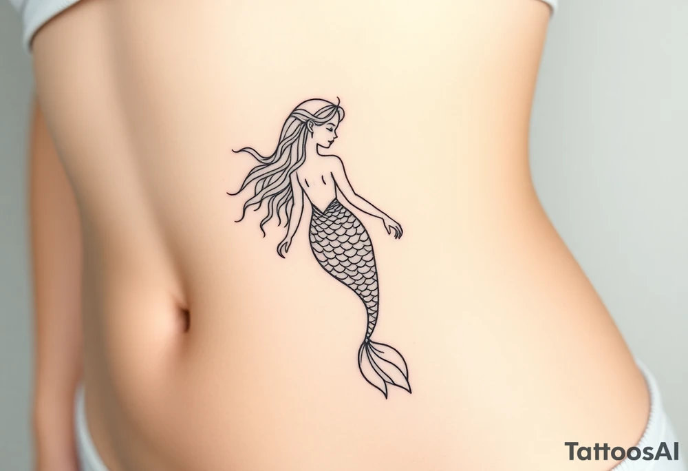 Mermaid light grainy soft feminine face and full body tattoo idea