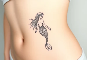 Mermaid light grainy soft feminine face and full body tattoo idea