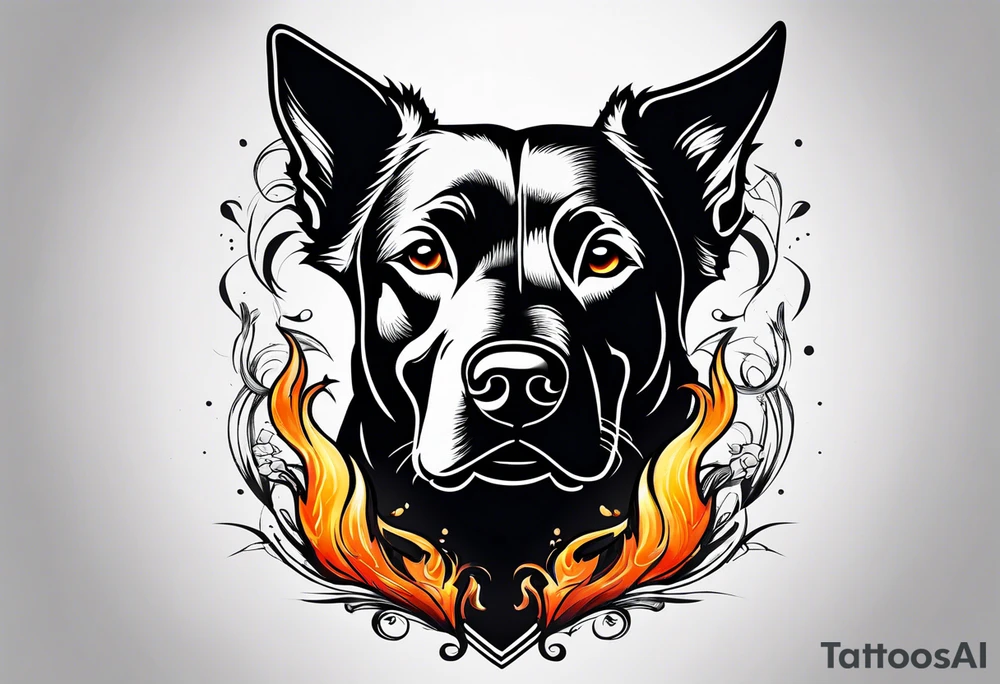 Burnt dog with fire tattoo idea