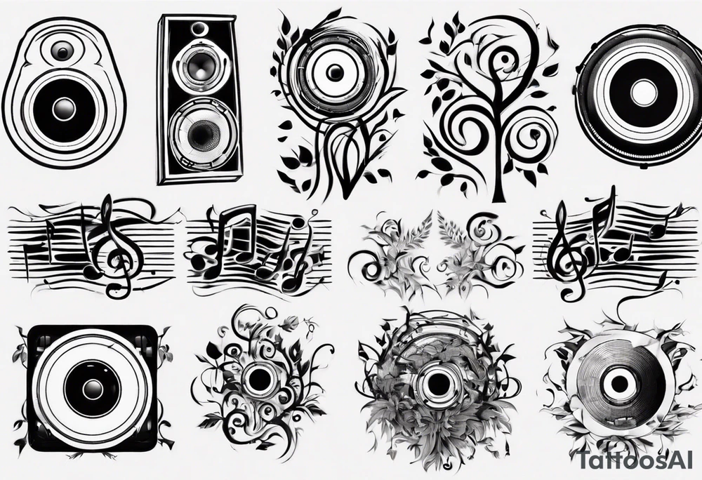 music speaker note tree stave DJ tattoo idea