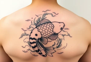 traditional koi fish swimming upstream through turbulent waves tattoo idea