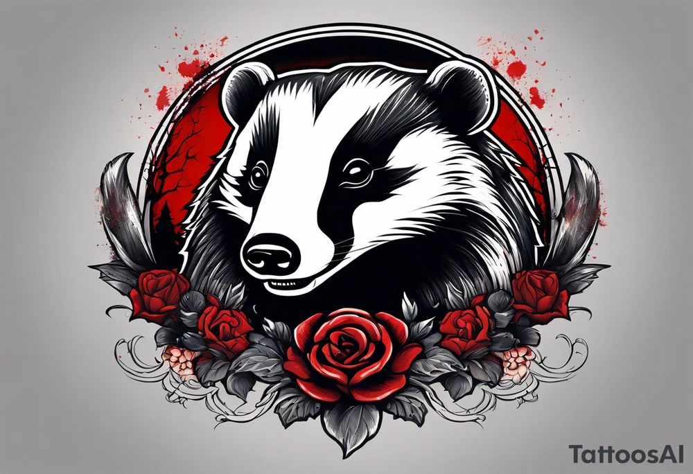 Draw me hunting badger with aggressive full body, killer face with a smile, very long nails and he attacks like a bloody gladiator to enemy and also, he has very deadly looking. The only weapon is his braveness he fights with his nails. Everybody scares after their first sight. And horror type Badger this is with a full body. tattoo idea