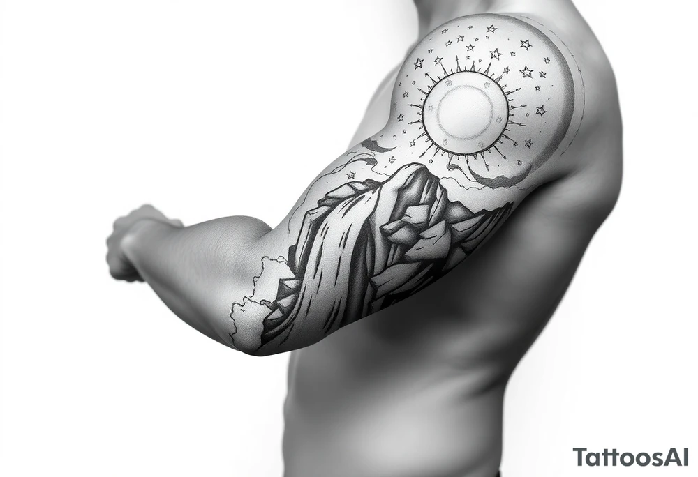 A solar system of stars that turn into a waterfall tattoo idea