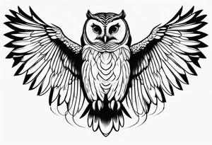 barred owl wings outstretched with a snake in its feet tattoo idea